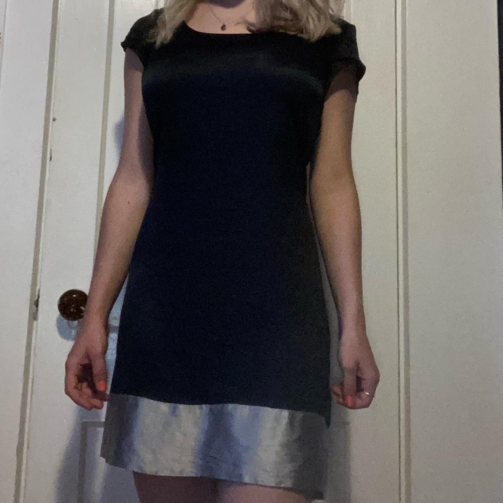 Scoop neck black satin dress